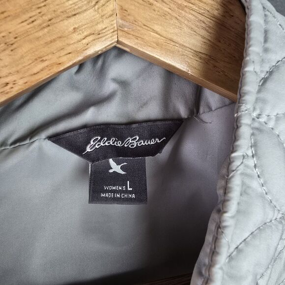 Eddie Bauer Vest Womens Large Silver Lightweight Full Zip Zipper Pockets Quilted - Picture 7 of 13